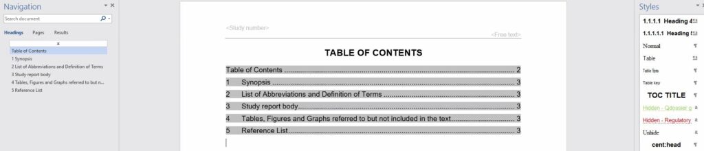 Embedded font and paragraph style in eCTD templates